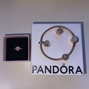Rose gold pandora bracelet & ring